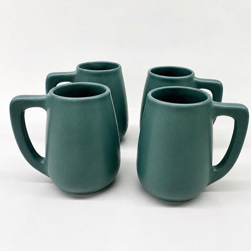 Set of 4 Van Briggle Pottery Colorado Springs Matte Spruce Green Teal Coffee Mug